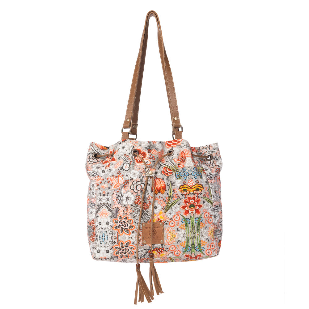 Southern Bloom Cotton & Leather Bucket Bag in Clay Blossom