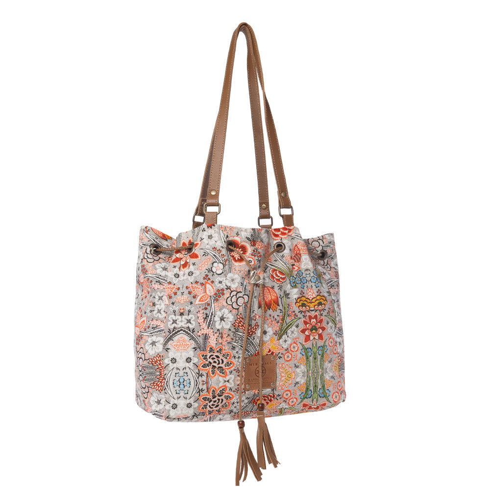 Southern Bloom Cotton & Leather Bucket Bag in Clay Blossom