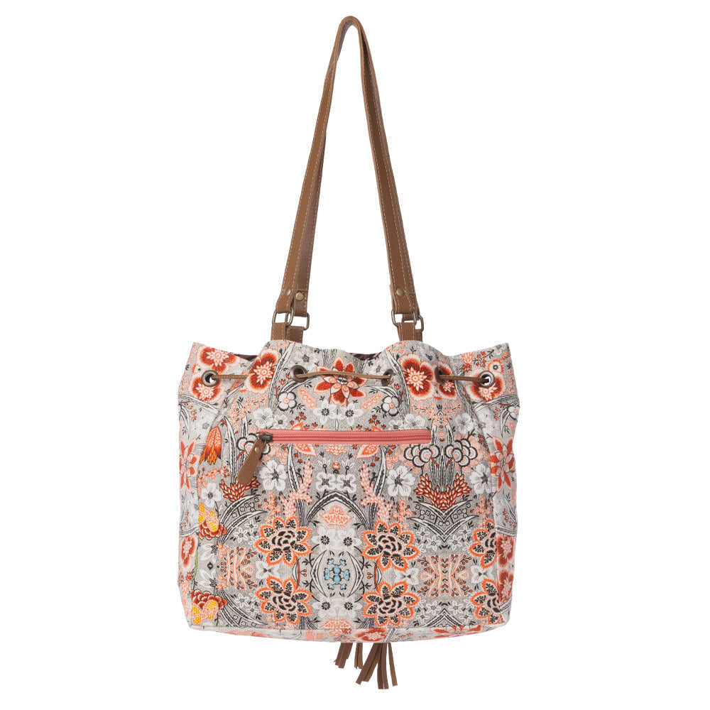 Southern Bloom Cotton & Leather Bucket Bag in Clay Blossom