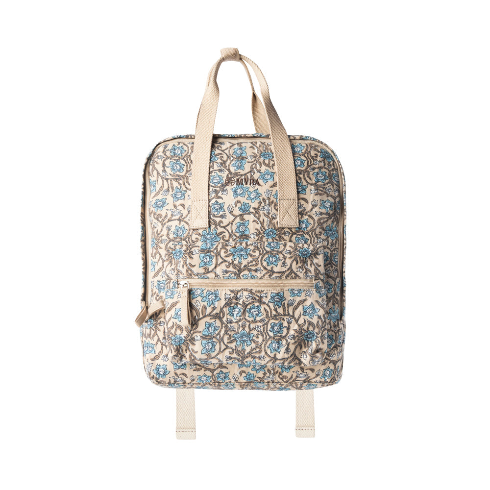 Pine Meadow Cotton & Leather Crossbody Bag in Natural & Blue Floral