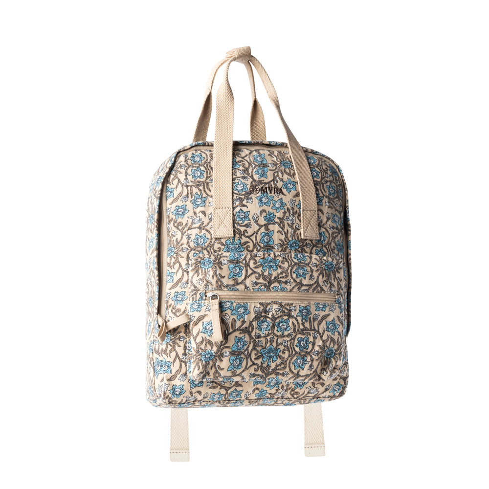 Pine Meadow Cotton & Leather Crossbody Bag in Natural & Blue Floral