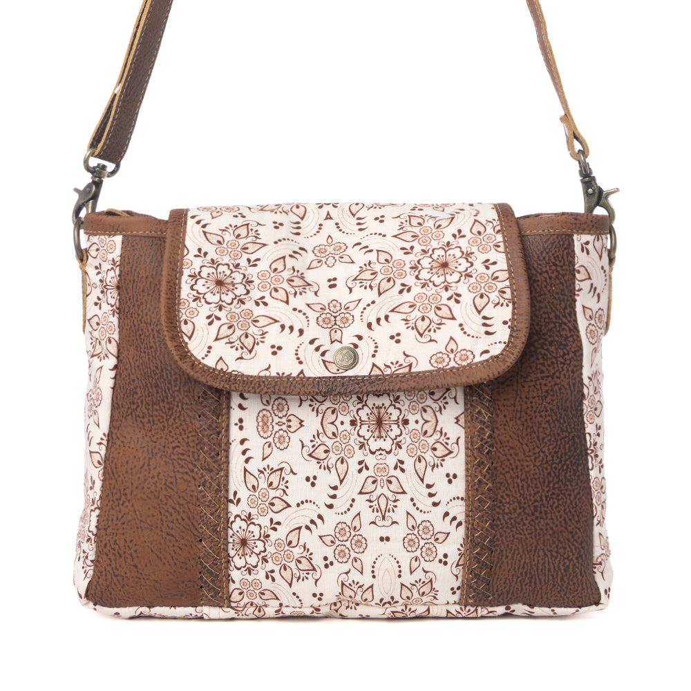 Oakline Cotton & Leather Shoulder Bag in Mocha Beige