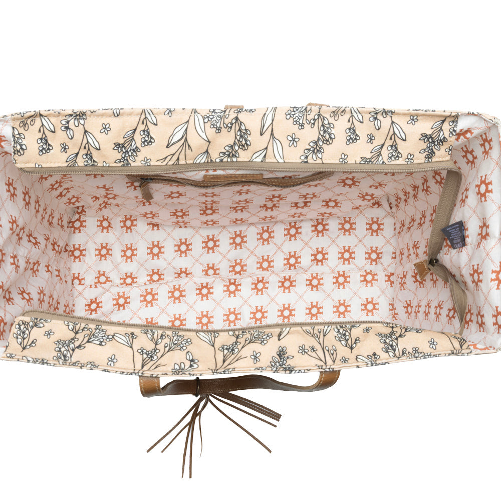 Brookside Cotton & Leather Weekender Bag in Warm Tan