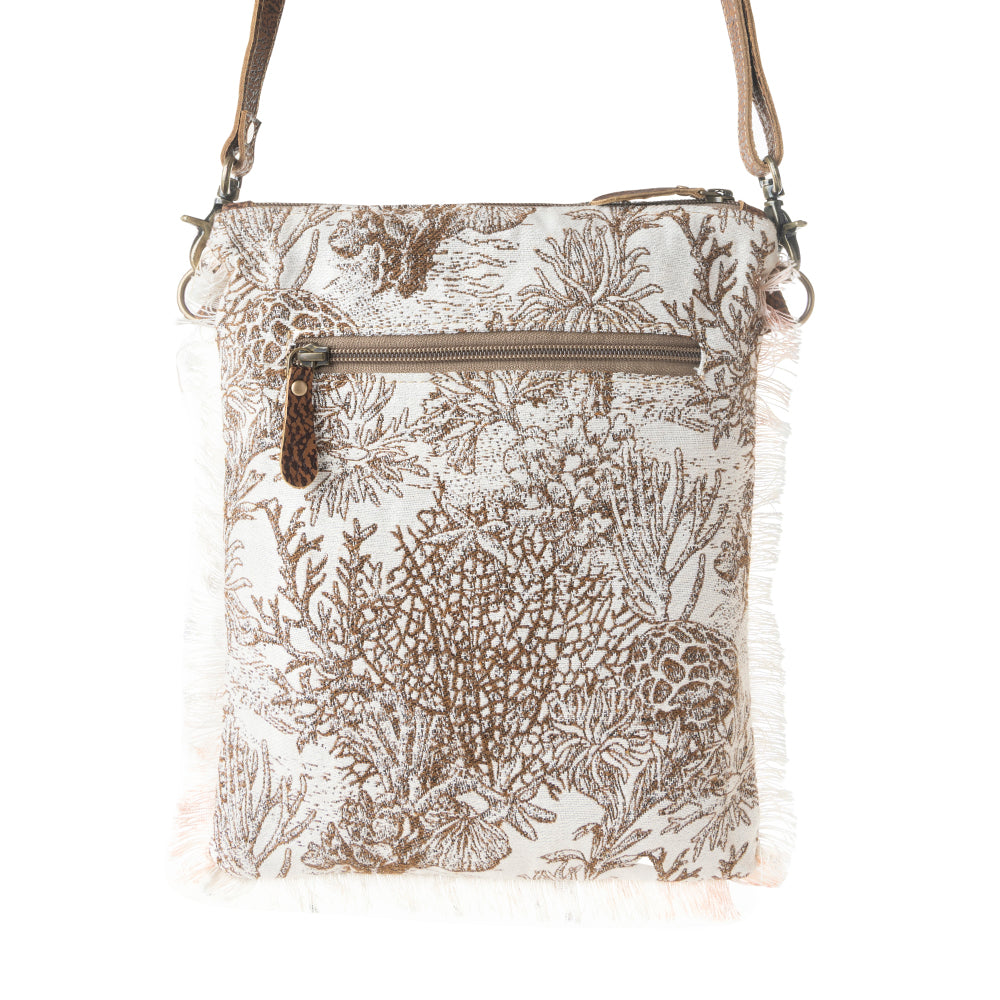 Loom Tapestry vintage Crossbody Bag for Women in white with fringe detail