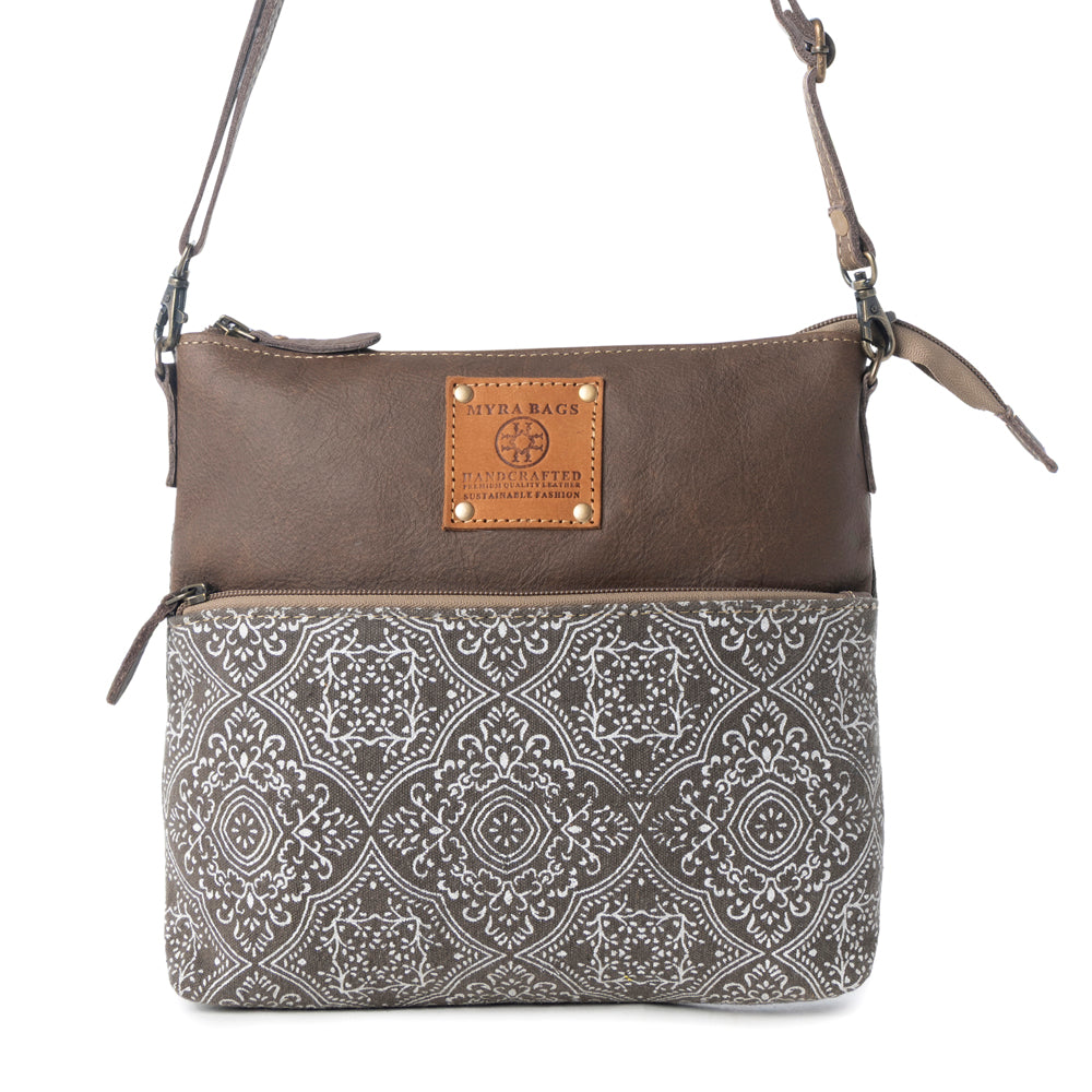 Wildprint Trail Vintage Crossbody Bag for Women in olive with tile detail