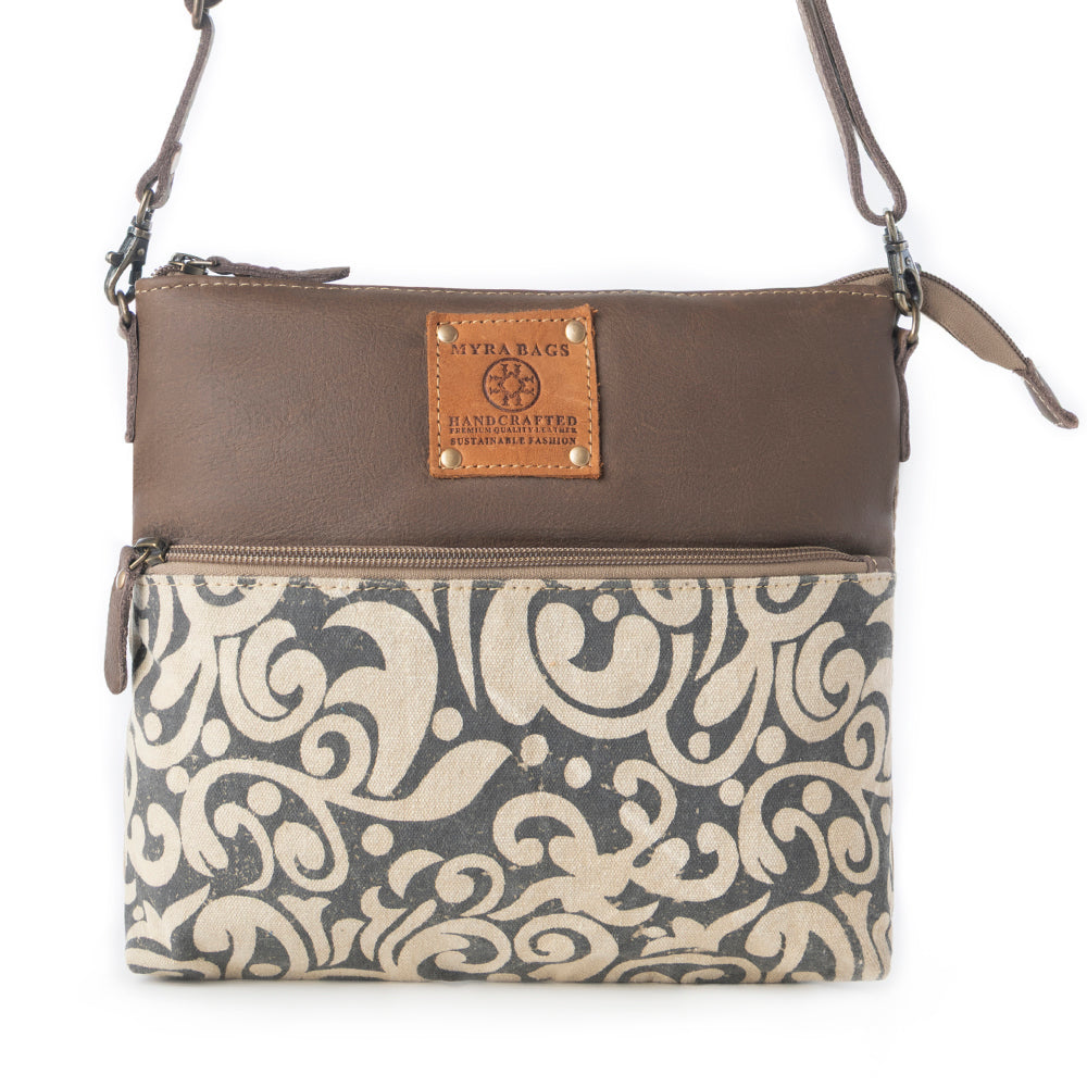 Wildprint Trail upcycled canvas crossbody Bag for Women in ivory with vintage print
