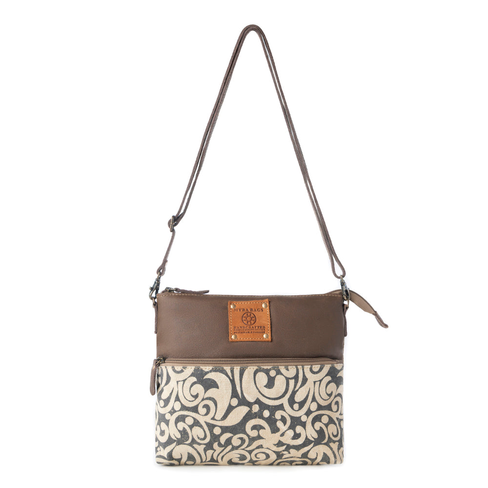 Wildprint Trail upcycled canvas crossbody Bag for Women in ivory with vintage print
