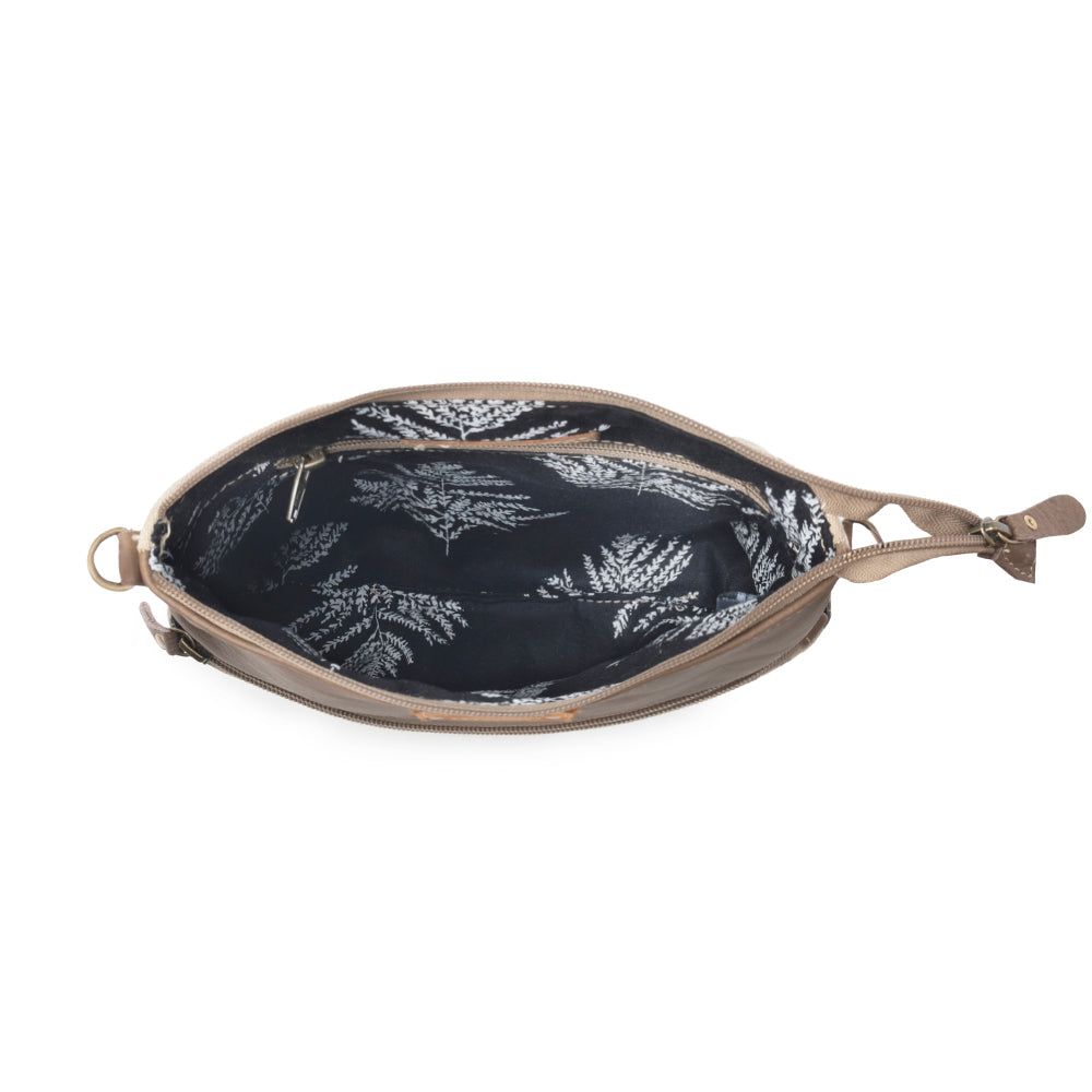 Wildprint Trail upcycled canvas crossbody Bag for Women in ivory with vintage print