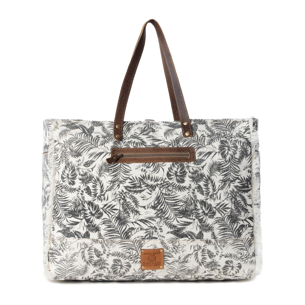 Wildfern Hide Western Weekender Bag for Women in ivory with hairon detail