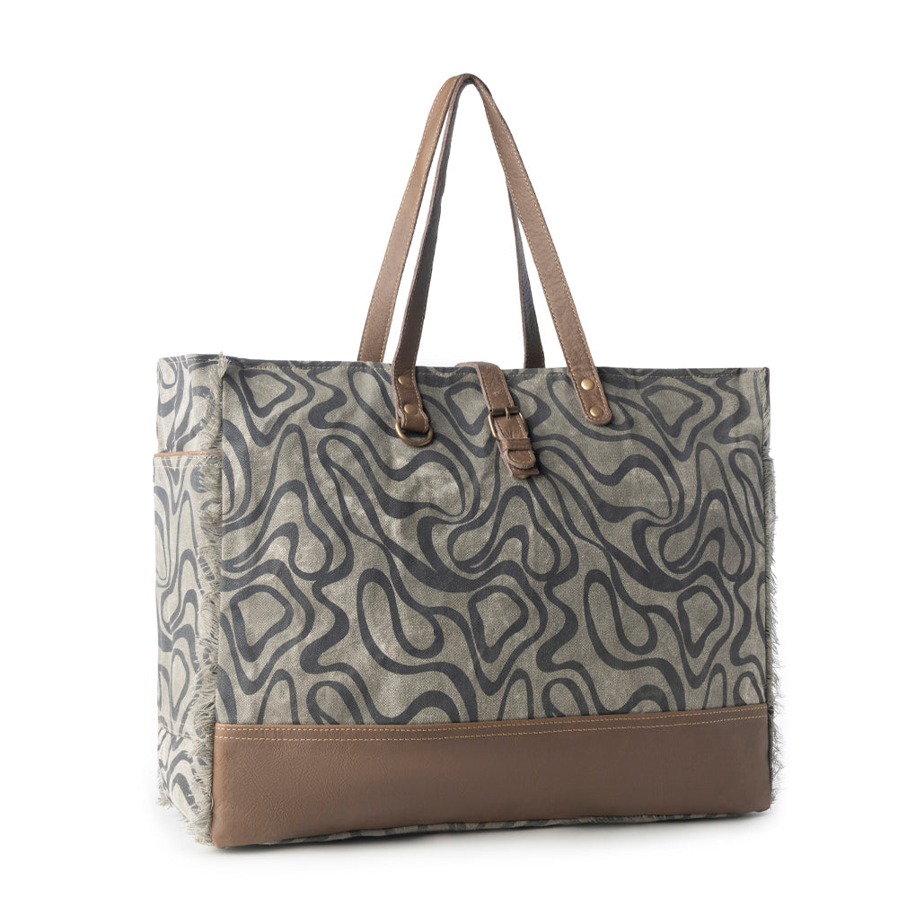 Riverbed Trail Weekender Bag for Women in olive with vintage print detail