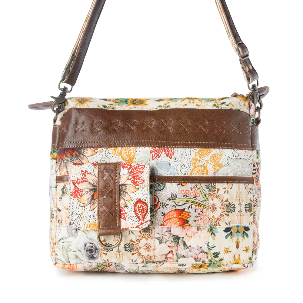 Posy Mesa upcycled canvas Bag for Women in beige with floral detail