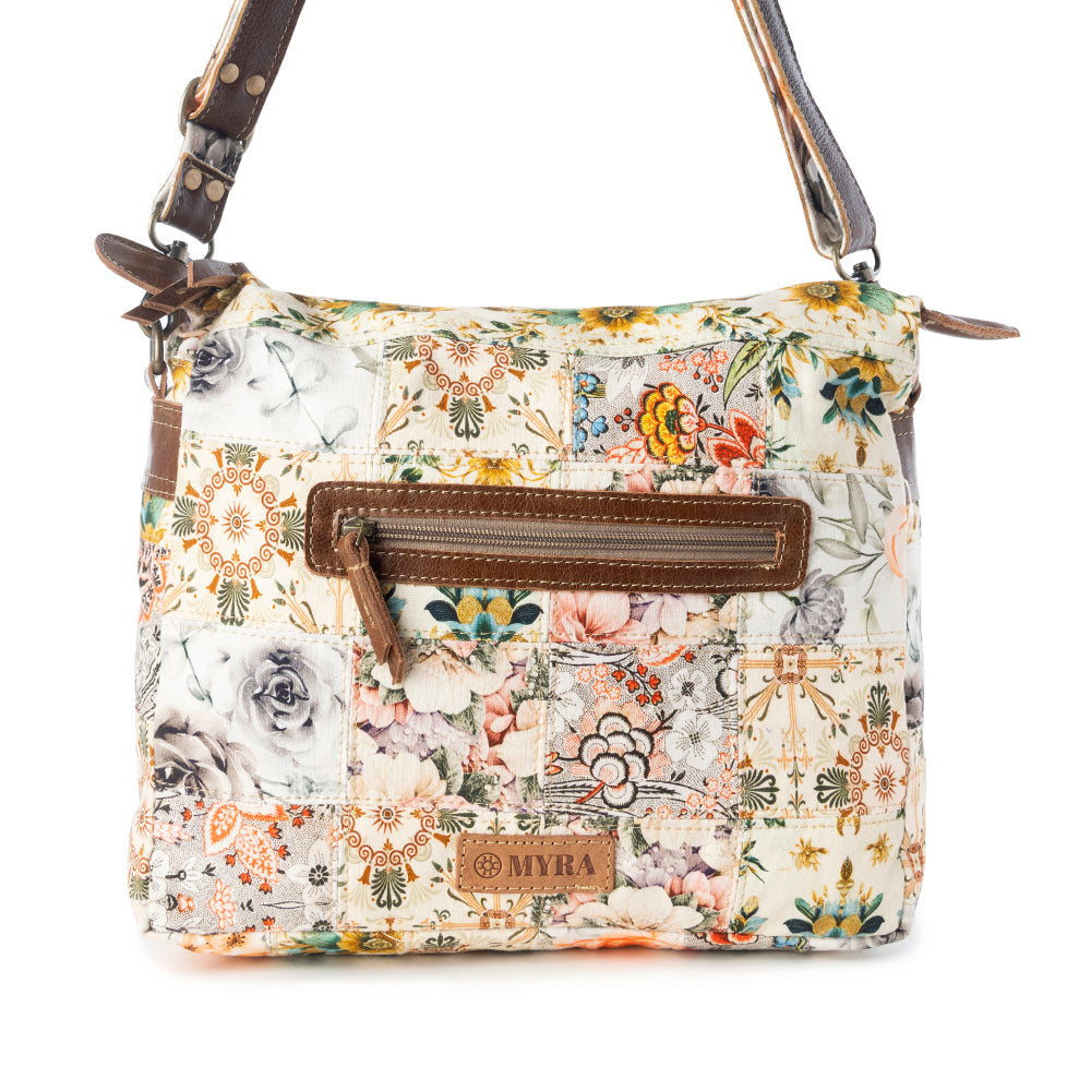Posy Mesa upcycled canvas Bag for Women in beige with floral detail