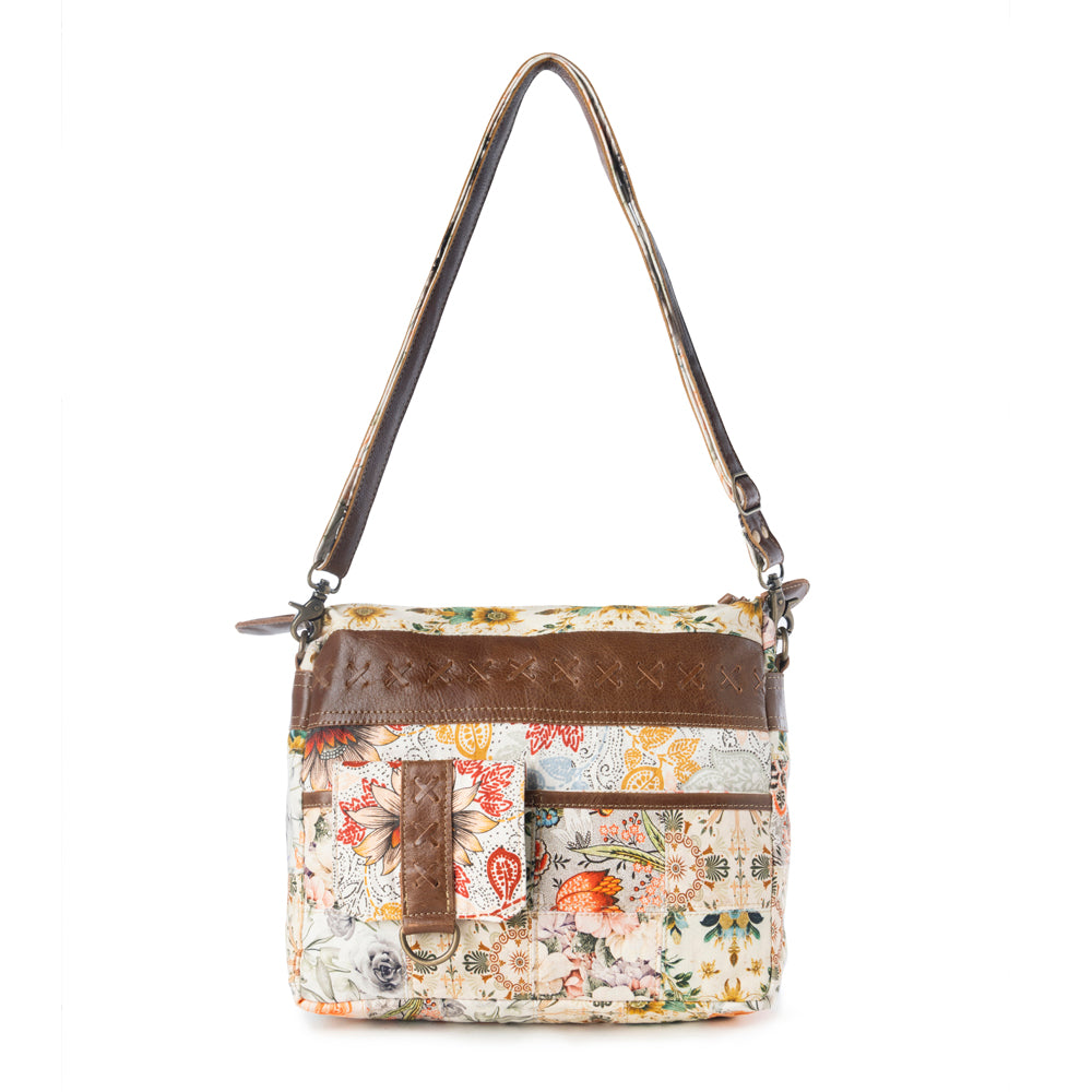 Posy Mesa upcycled canvas Bag for Women in beige with floral detail