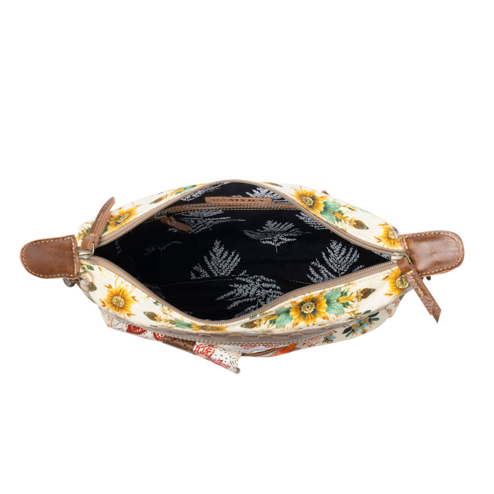 Posy Mesa upcycled canvas Bag for Women in beige with floral detail