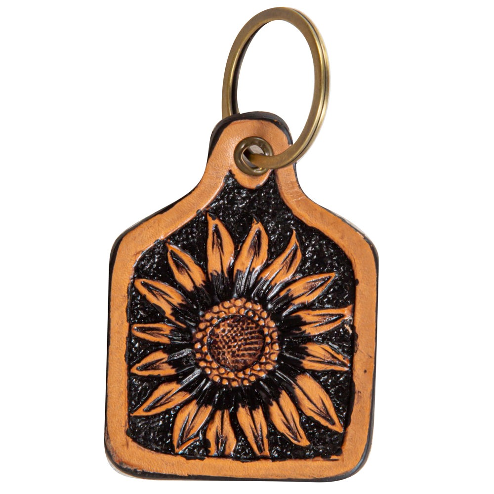 Glorious Sunflower Hand-Tooled Key Fob