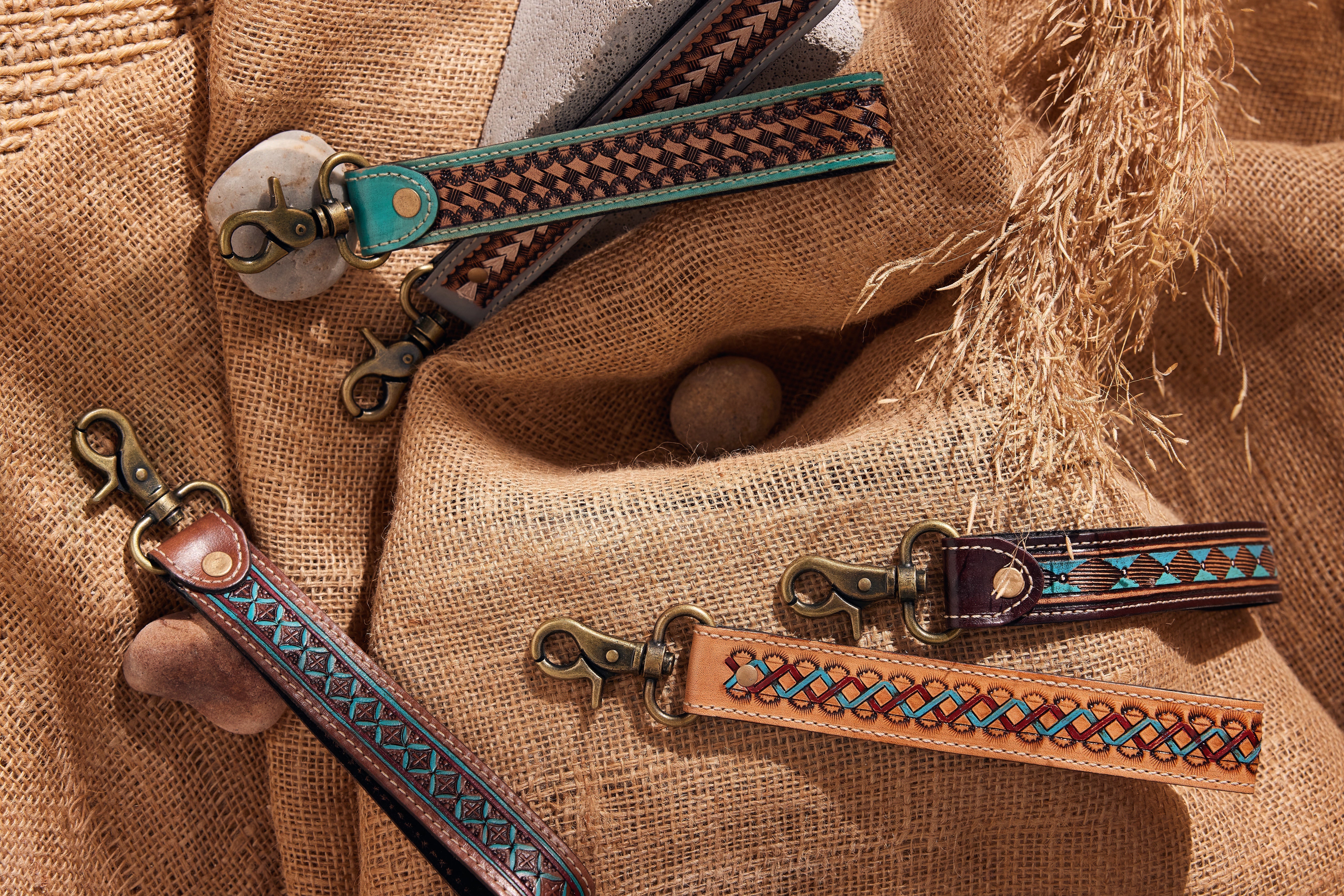 Southwest Braid Hand-Tooled Strap Key Fob