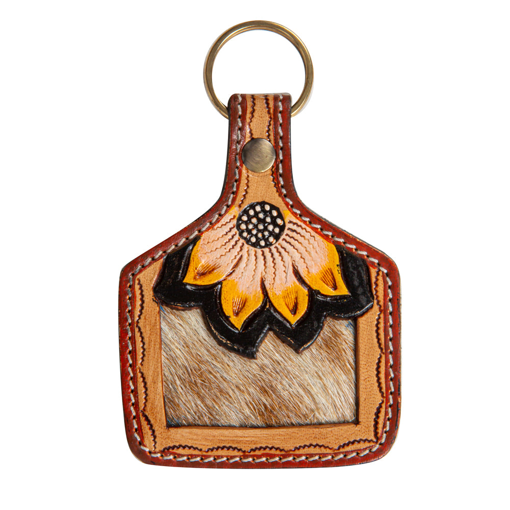 Rising Sunflower Hand-Tooled Key Fob