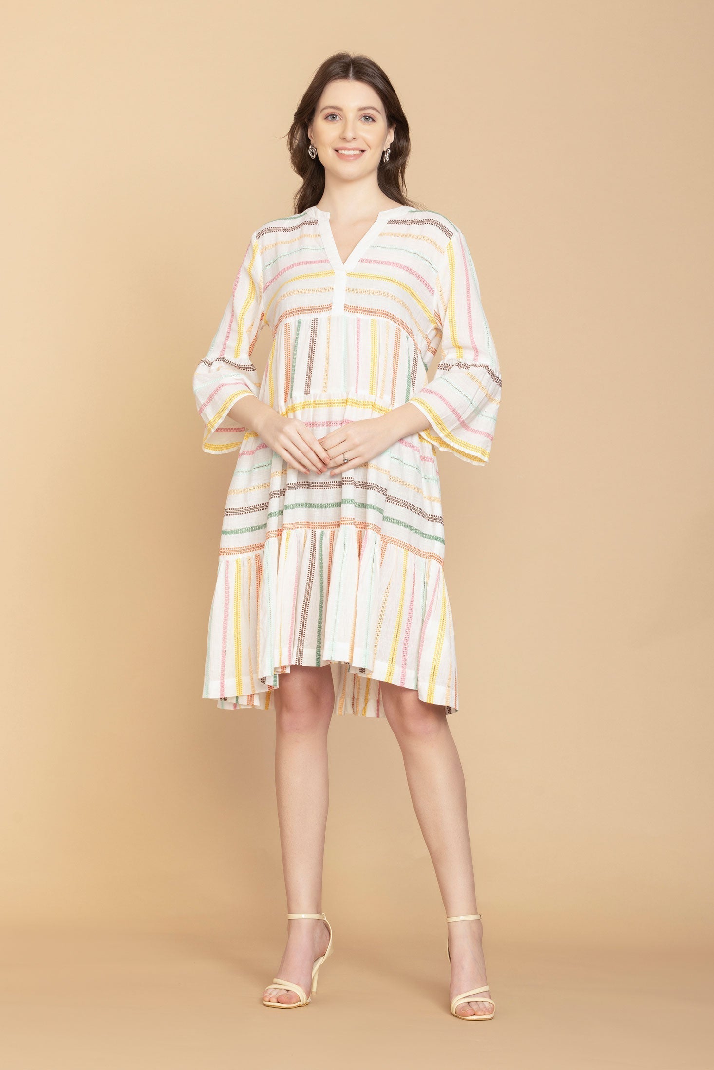 Spring Skies V-Neck Mid-Sleeve Dress