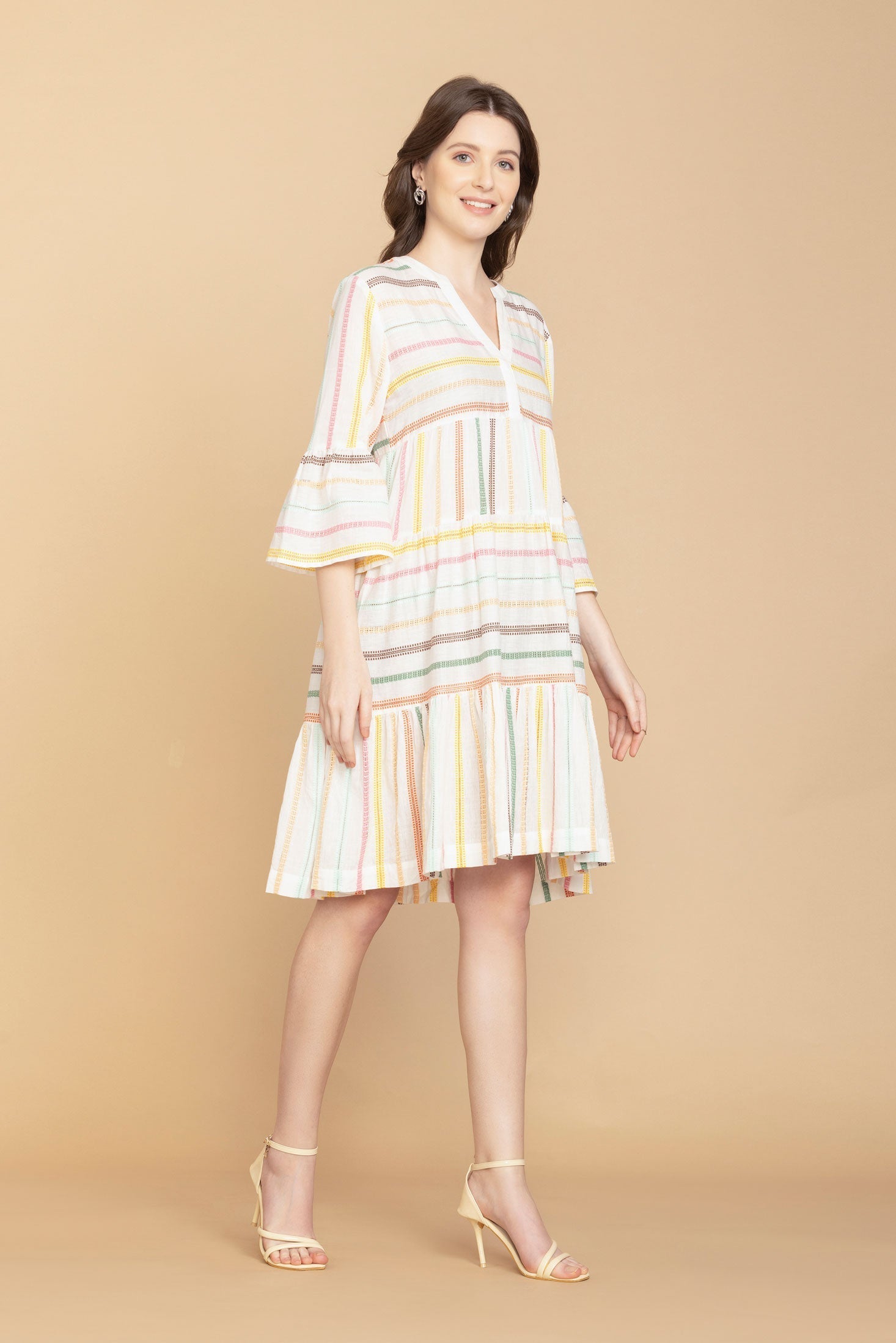 Spring Skies V-Neck Mid-Sleeve Dress