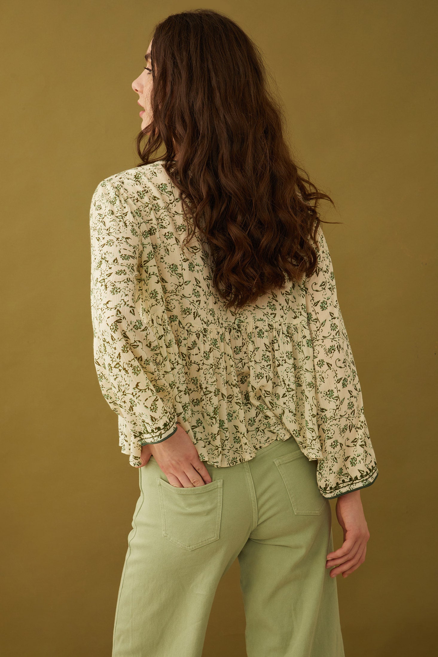 Floral Petals V-Neck Tassled Blouse