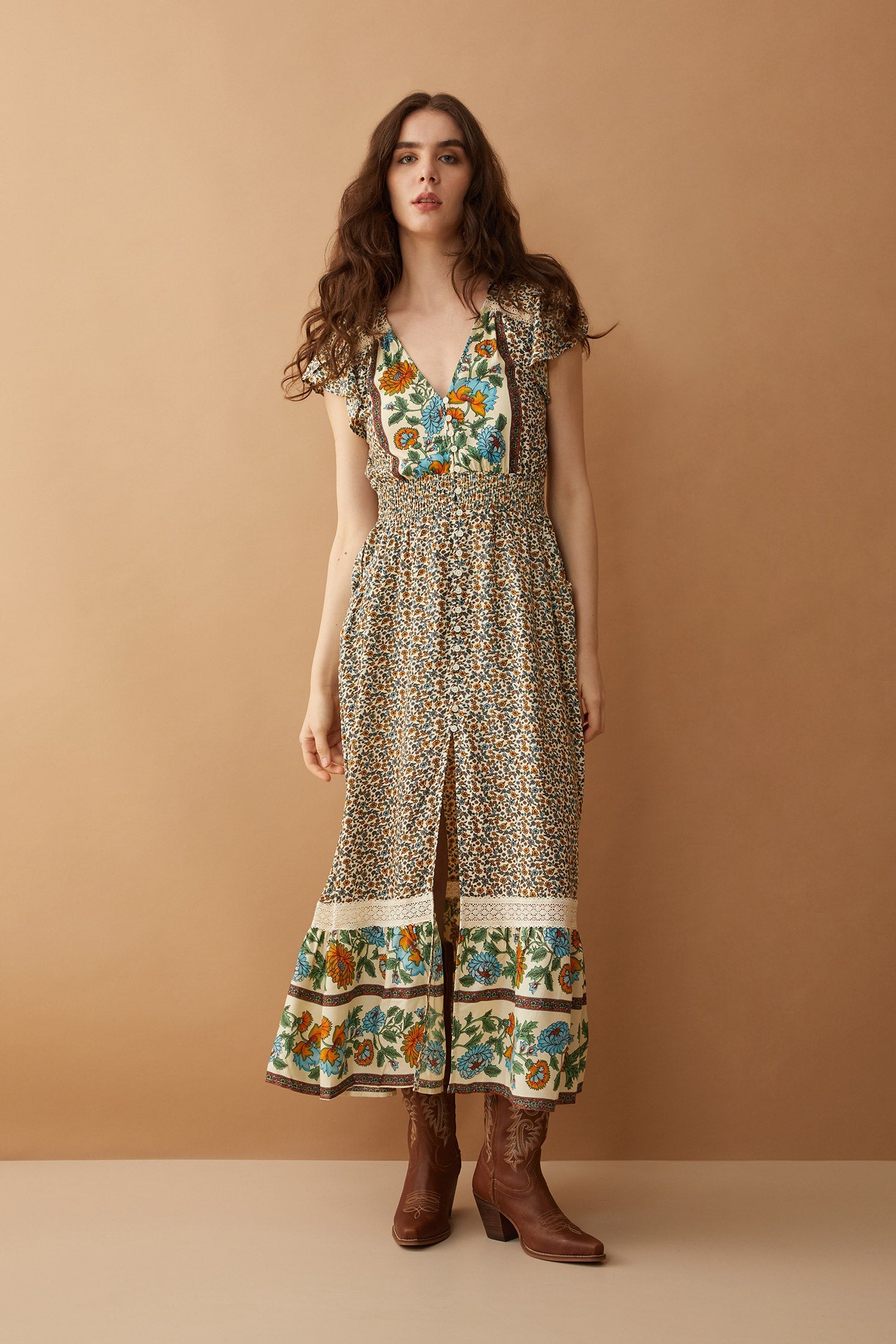 Mika Lou Embroidered Drop Waist Tiered Dress