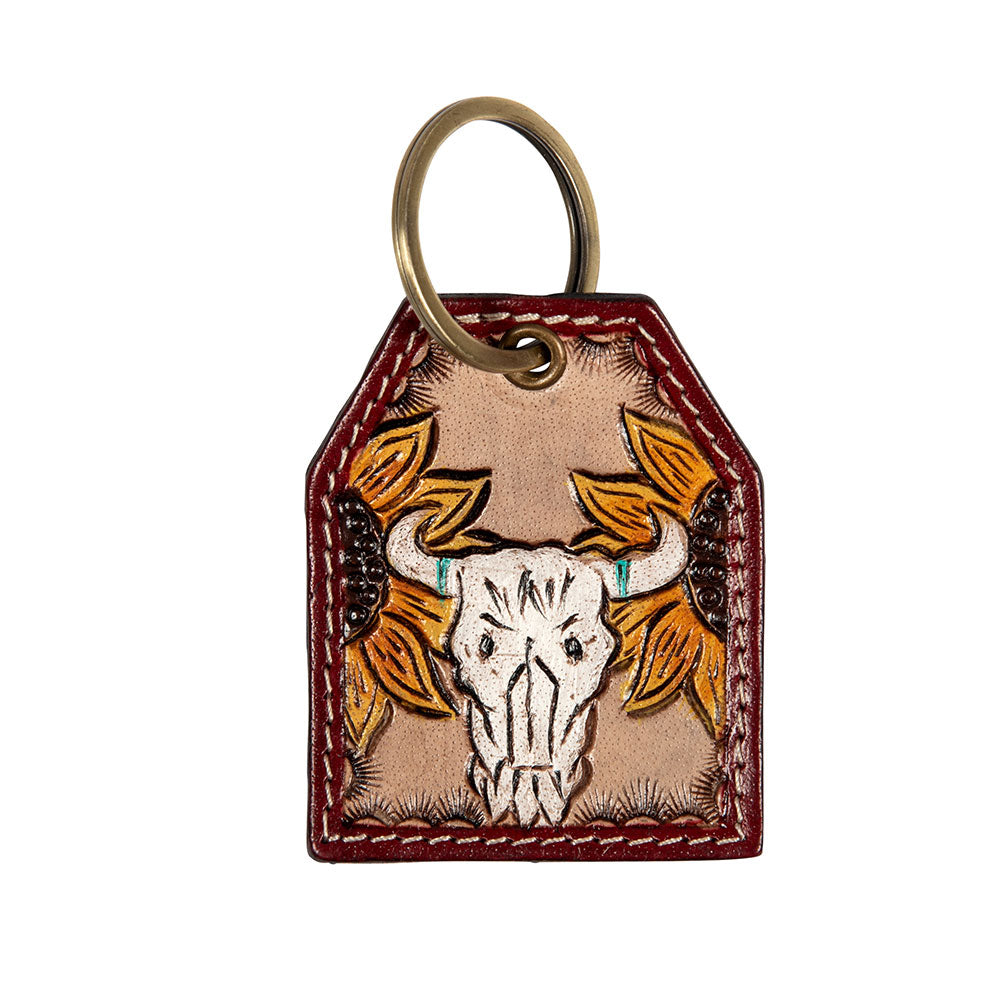 Bison Skull Sunflowers Key Fob