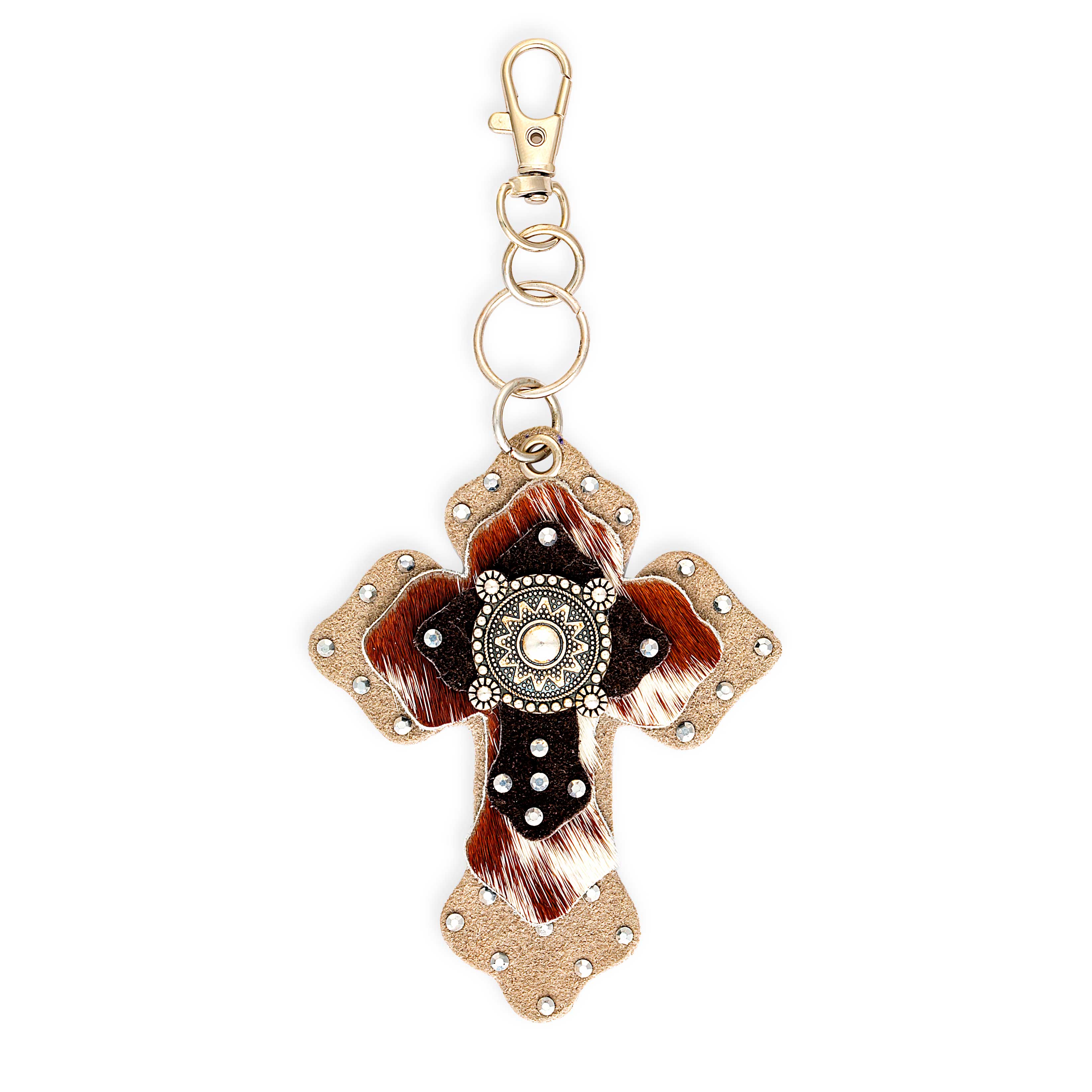 Hair-On Hide Cross Key Fob In Brown