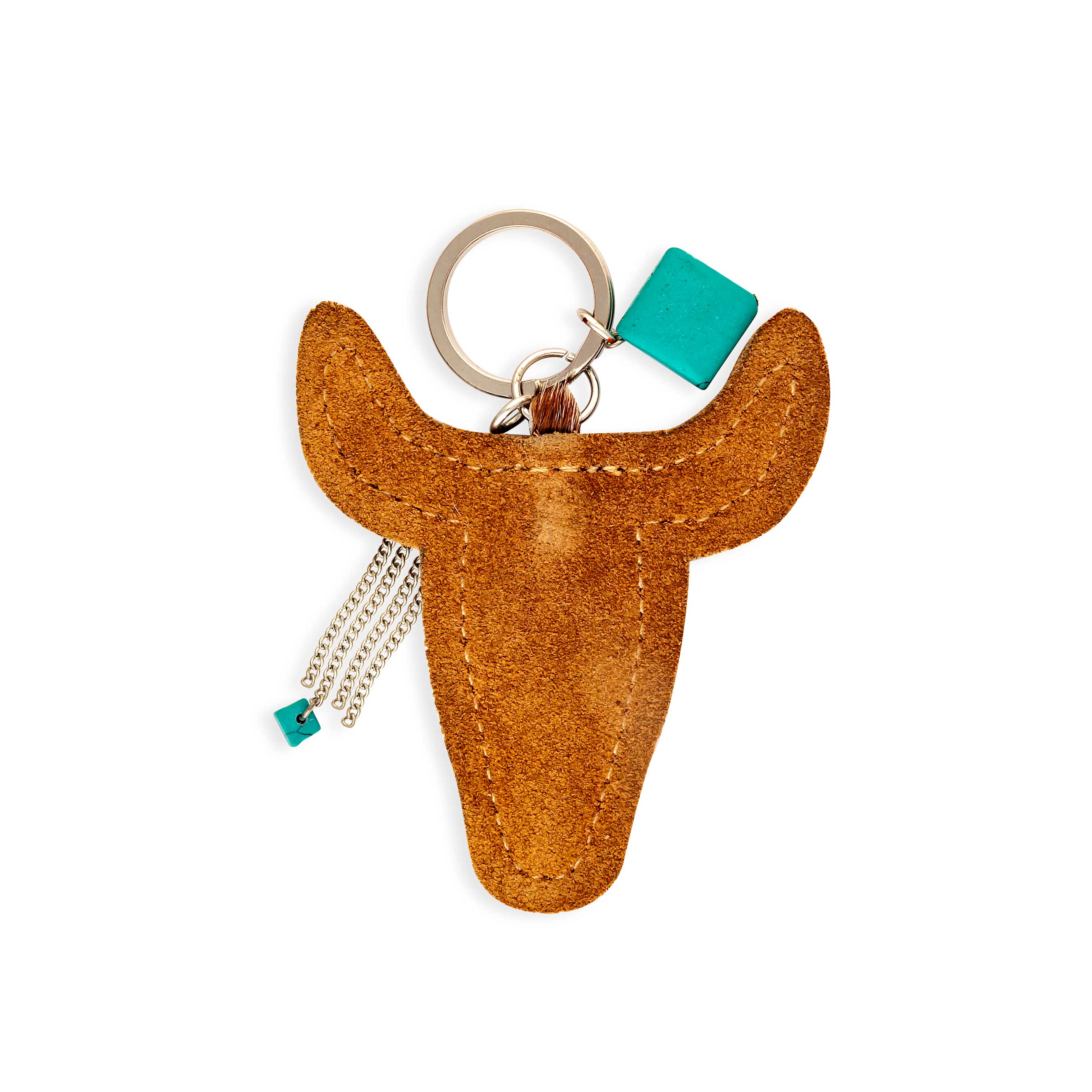 Buffalo Head Hair-On Hide Key Fob In Brown