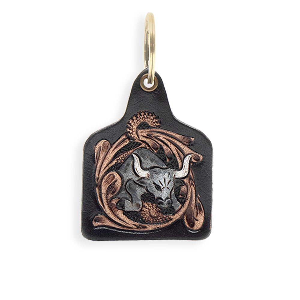 Prairie Bull Hand-tooled Leather Key Fob