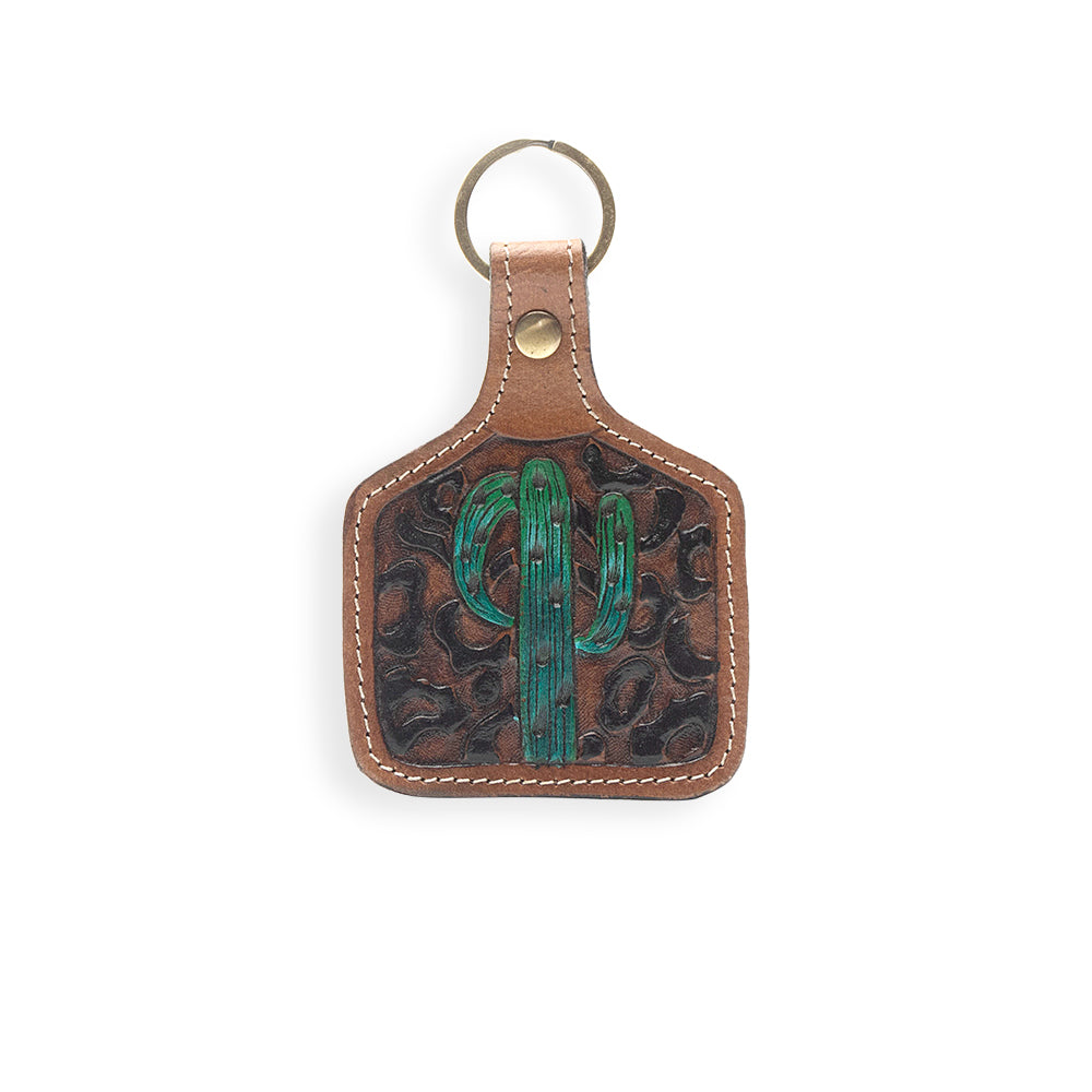 Saguaro Mist Hand-tooled Leather Key Fob