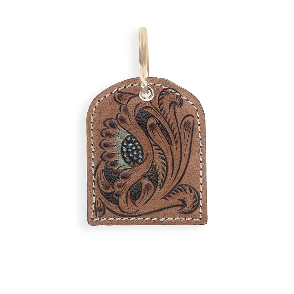 Peeking Bloom Hand-tooled Leather Key Fob