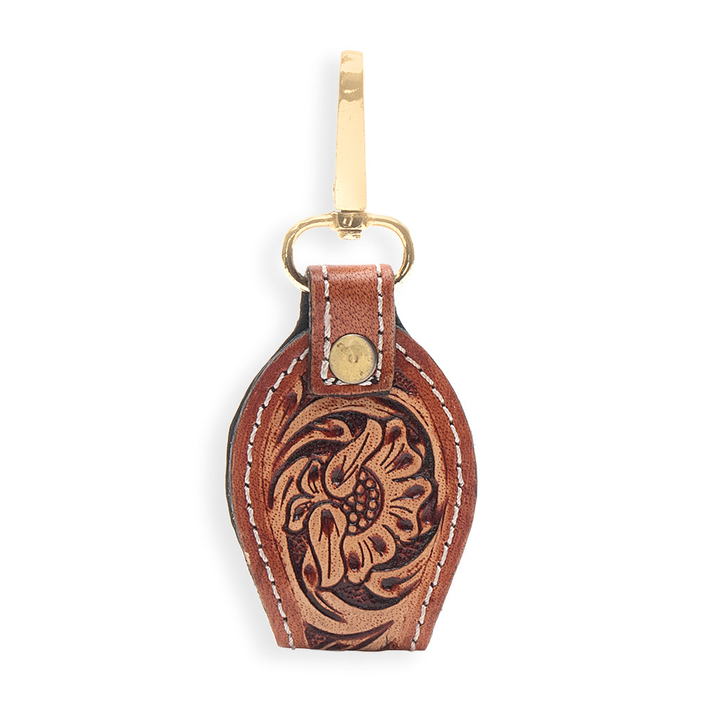 Sunset Red Hand-tooled Leather Key Fob